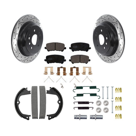 Rear Disc Drilled & Slotted Rotors Ceramic Pads Parking Shoes And Hardware Kit For Honda KDT-101793
