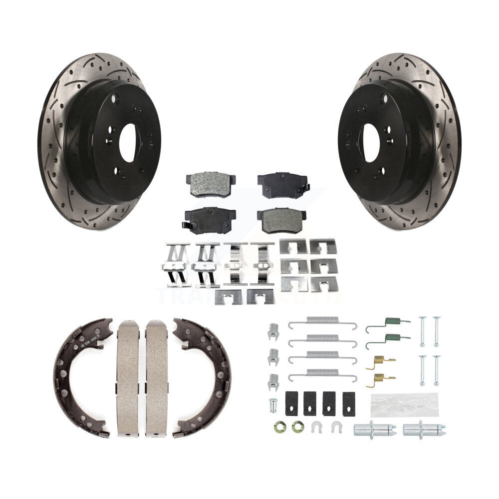Rear Disc Drilled & Slotted Rotors Ceramic Pads Parking Shoes Hardware Kit For Acura RDX KDT-101794