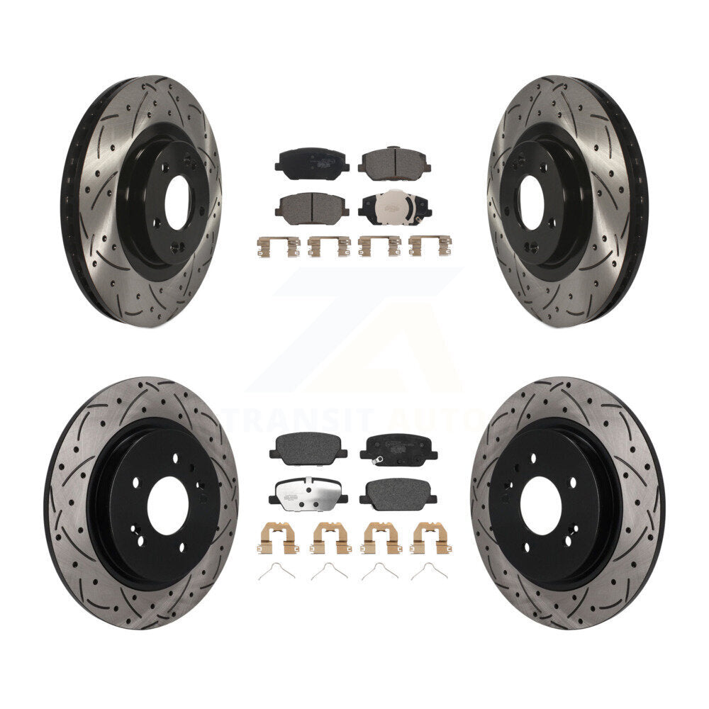 Front Rear Drilled Slot Disc Brake Rotor & Ceramic Pad Kit For 2019-2020 Hyundai Santa Fe KDT-101822