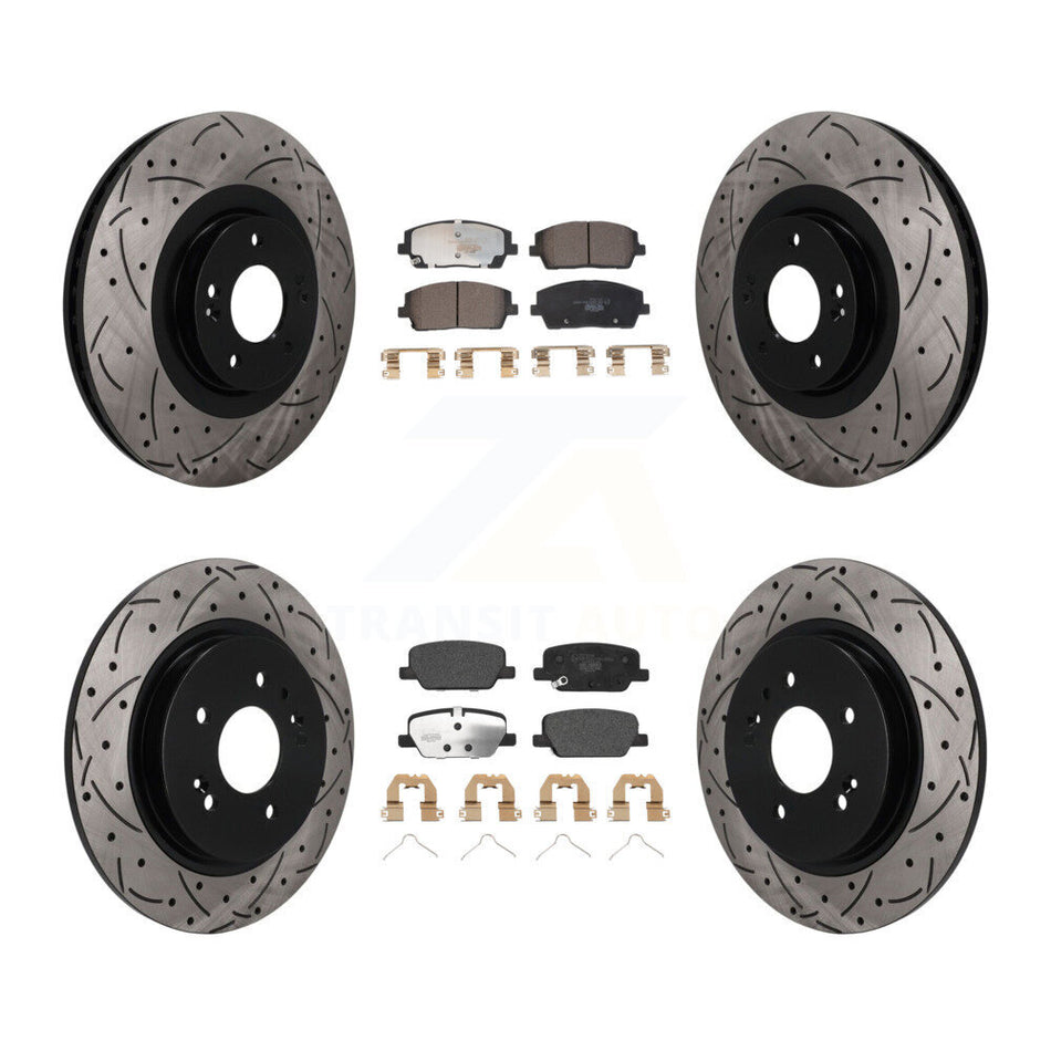 Front Rear Drill Slot Disc Brake Rotor Ceramic Pad Kit For Hyundai Palisade Kia Telluride KDT-101823
