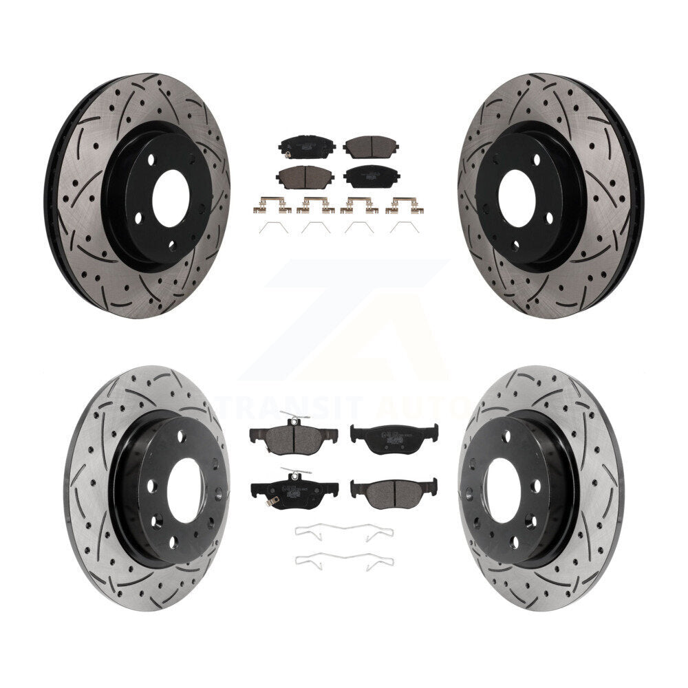 Front Rear Coated Drilled Slotted Disc Brake Rotors Ceramic Pad Kit For Mazda 3 Sport AWD KDT-101829