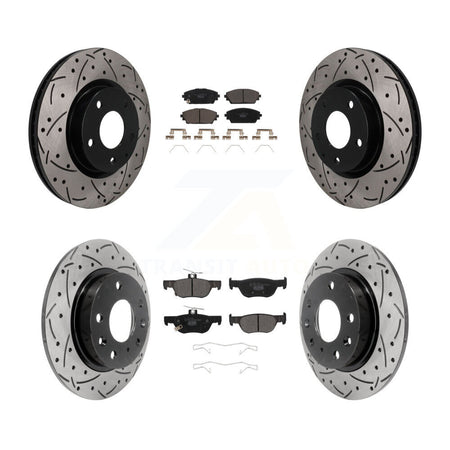 Front Rear Coated Drilled Slotted Disc Brake Rotors Ceramic Pad Kit For Mazda 3 Sport AWD KDT-101829