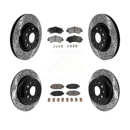 Front Rear Drill Slot Disc Brake Rotors Ceramic Pad Kit For 2018-2020 Jeep Wrangler Sport KDT-101834