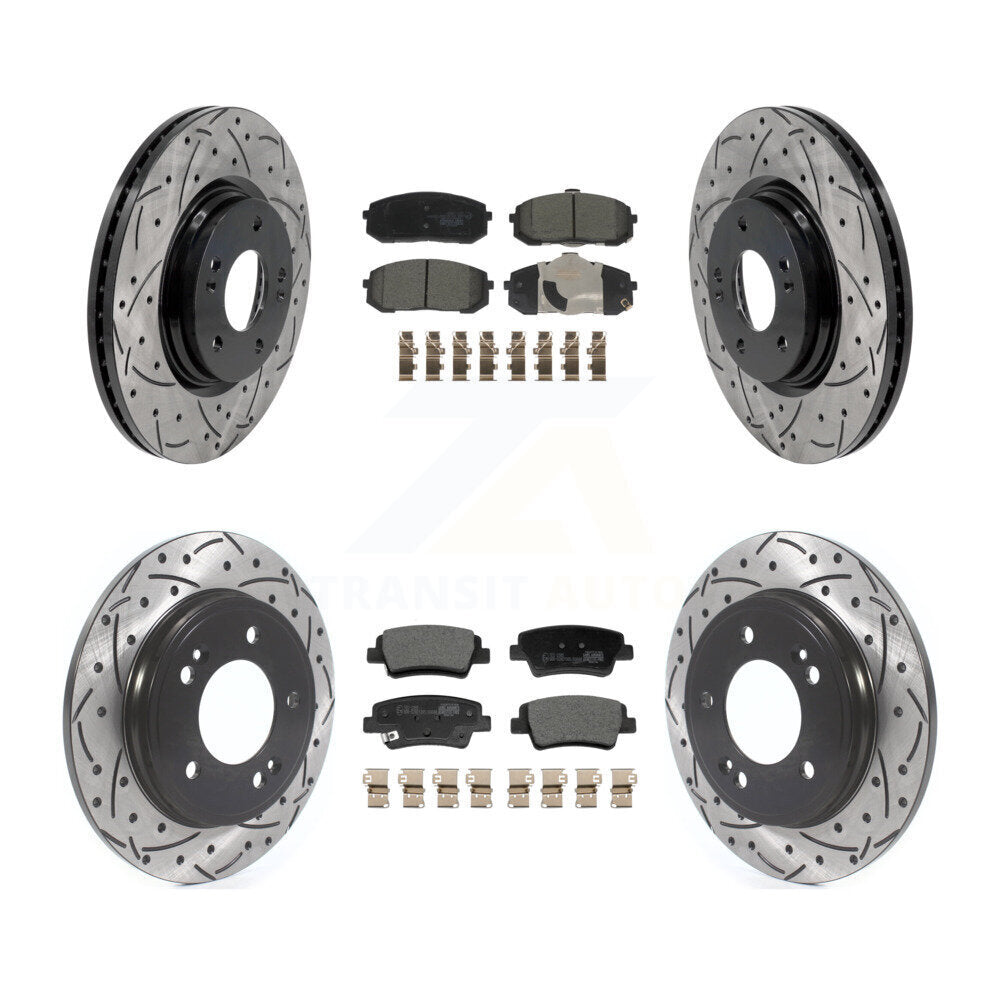 Front Rear Coated Drilled Slotted Disc Brake Rotors & Ceramic Pad Kit For Hyundai Elantra KDT-101836