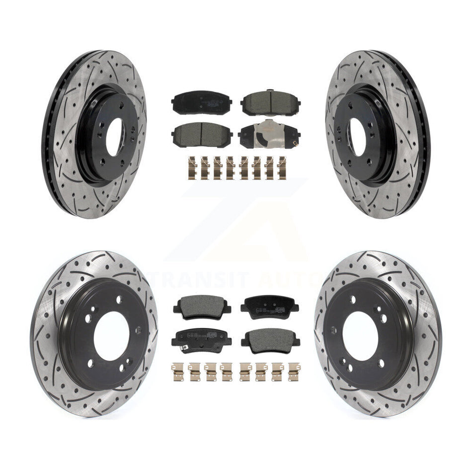 Front Rear Coated Drilled Slotted Disc Brake Rotors & Ceramic Pad Kit For Hyundai Elantra KDT-101836