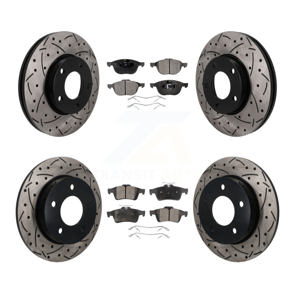 Front Rear Coated Drilled Slotted Disc Brake Rotors And Ceramic Pad Kit For Mazda 3 Sport KDT-101839