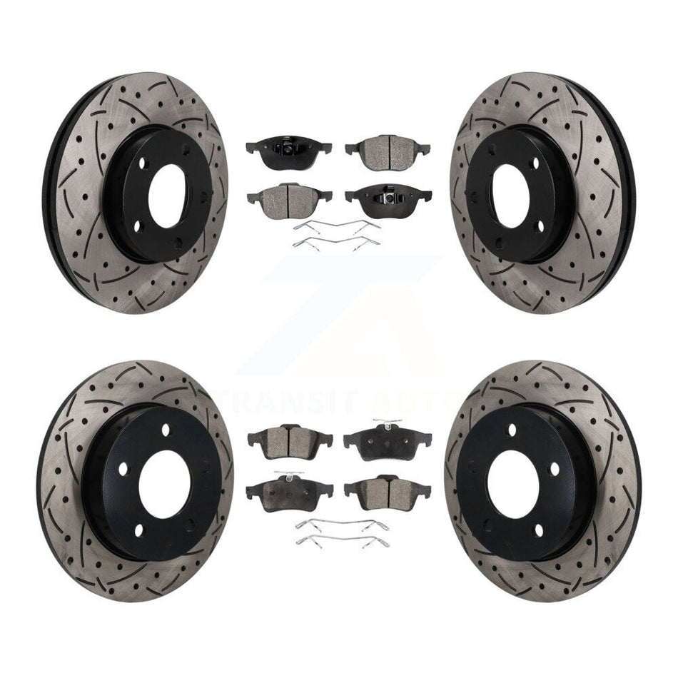 Front Rear Coated Drilled Slotted Disc Brake Rotors And Ceramic Pad Kit For Mazda 3 Sport KDT-101839