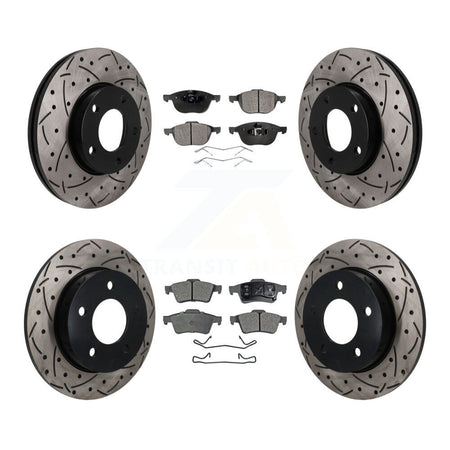 Front Rear Coated Drill Slot Disc Brake Rotors Ceramic Pad Kit For 2004-2005 Mazda 3 2.0L KDT-101840
