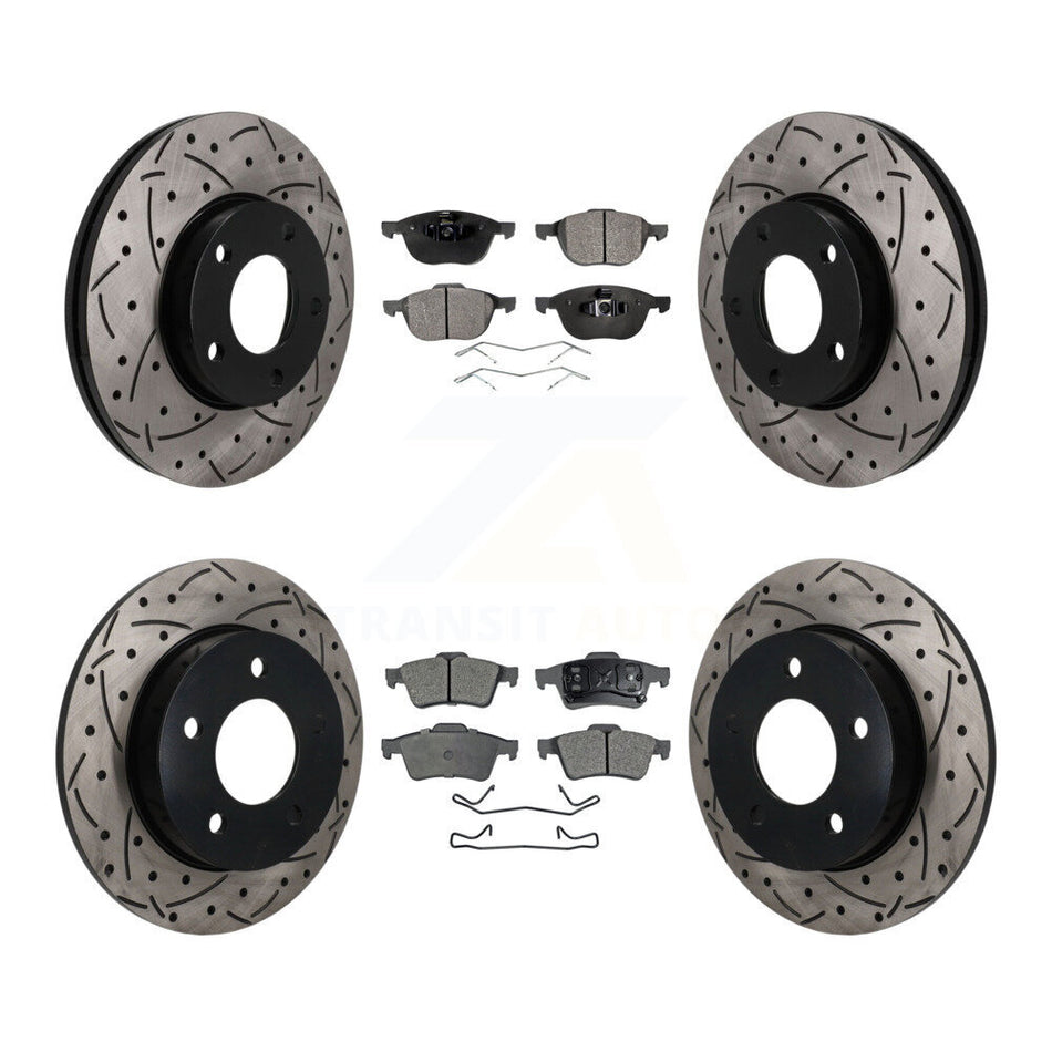 Front Rear Coated Drill Slot Disc Brake Rotors Ceramic Pad Kit For 2004-2005 Mazda 3 2.0L KDT-101840