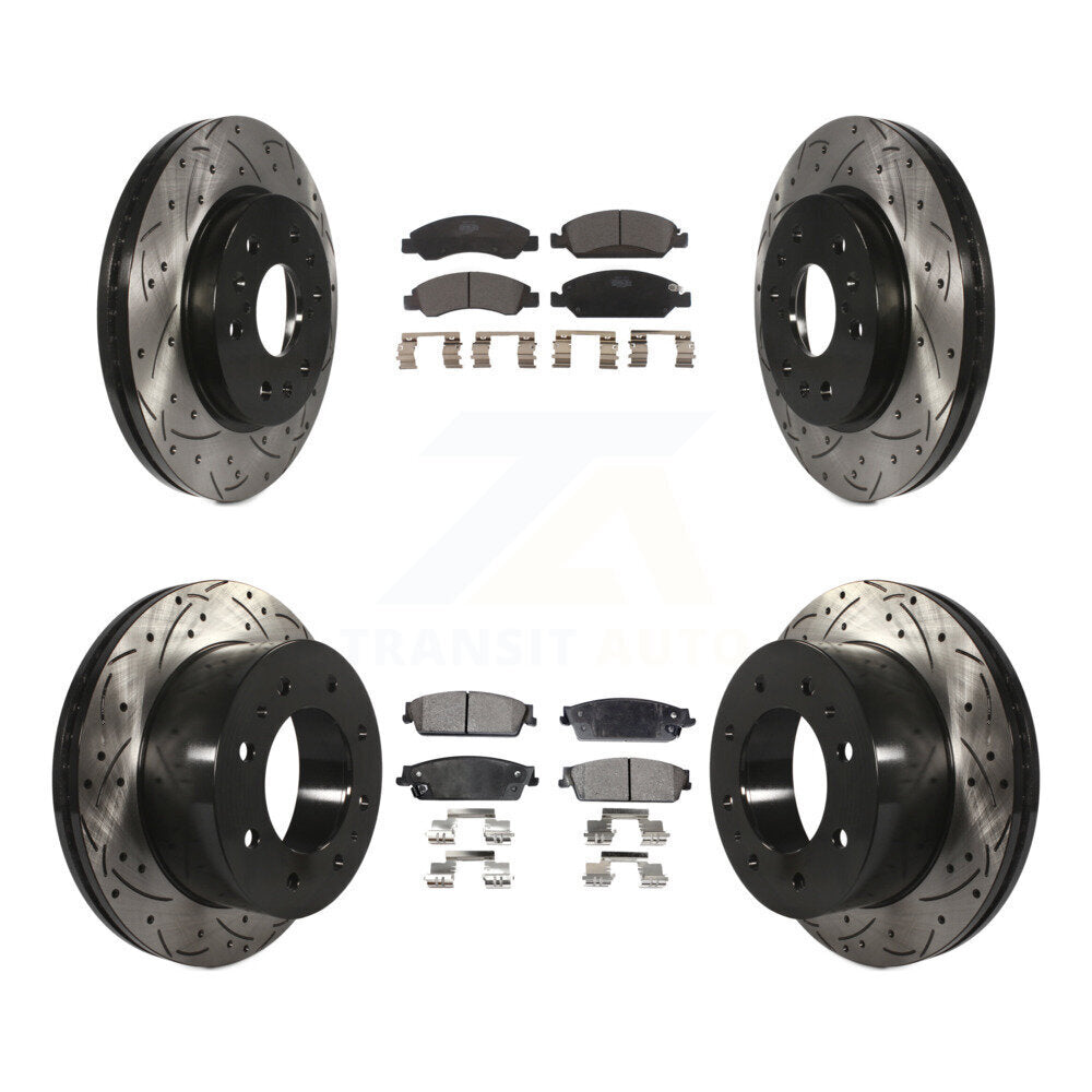 Front Rear Drill Slot Brake Rotors Ceramic Pad Kit For 11 Chevrolet Silverado 1500 Hybrid KDT-101852