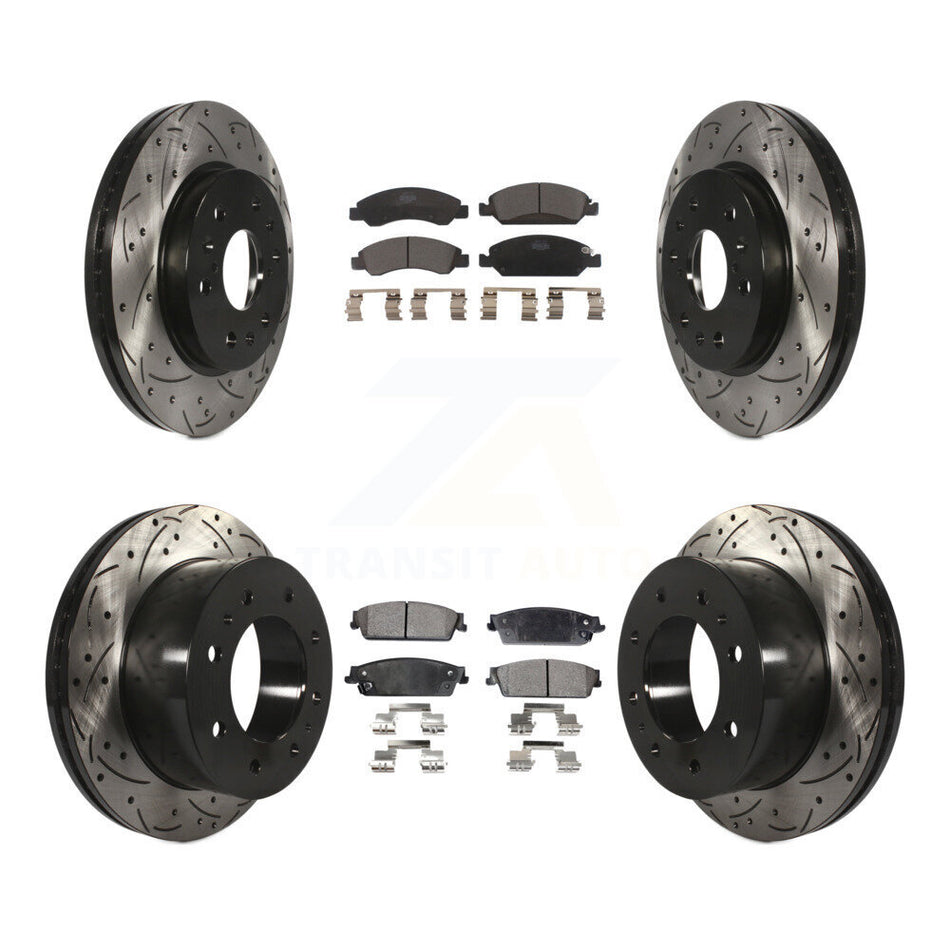 Front Rear Drill Slot Brake Rotors Ceramic Pad Kit For 11 Chevrolet Silverado 1500 Hybrid KDT-101852