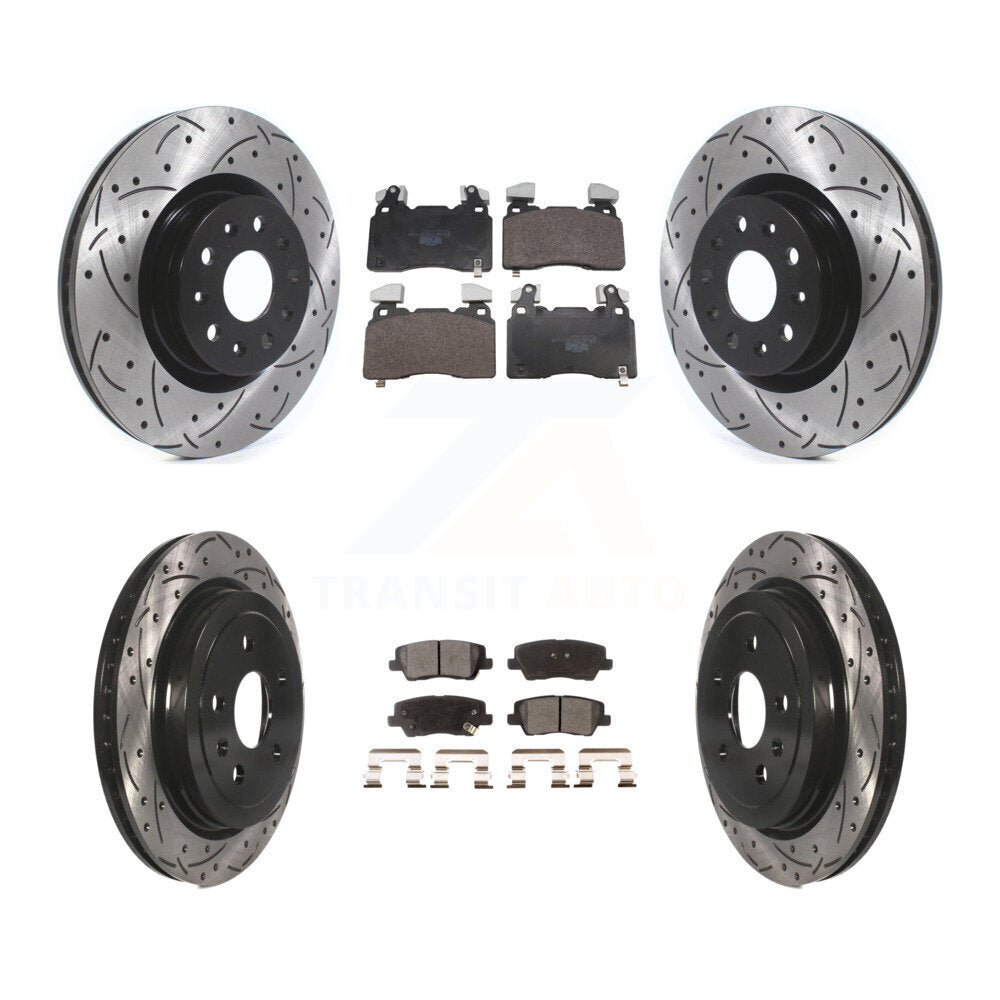 Front Rear Coated Drilled Slotted Disc Brake Rotors And Ceramic Pads Kit For Cadillac CTS KDT-101854