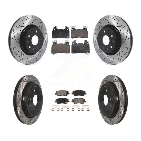 Front Rear Coated Drilled Slotted Disc Brake Rotors And Ceramic Pads Kit For Cadillac CTS KDT-101854