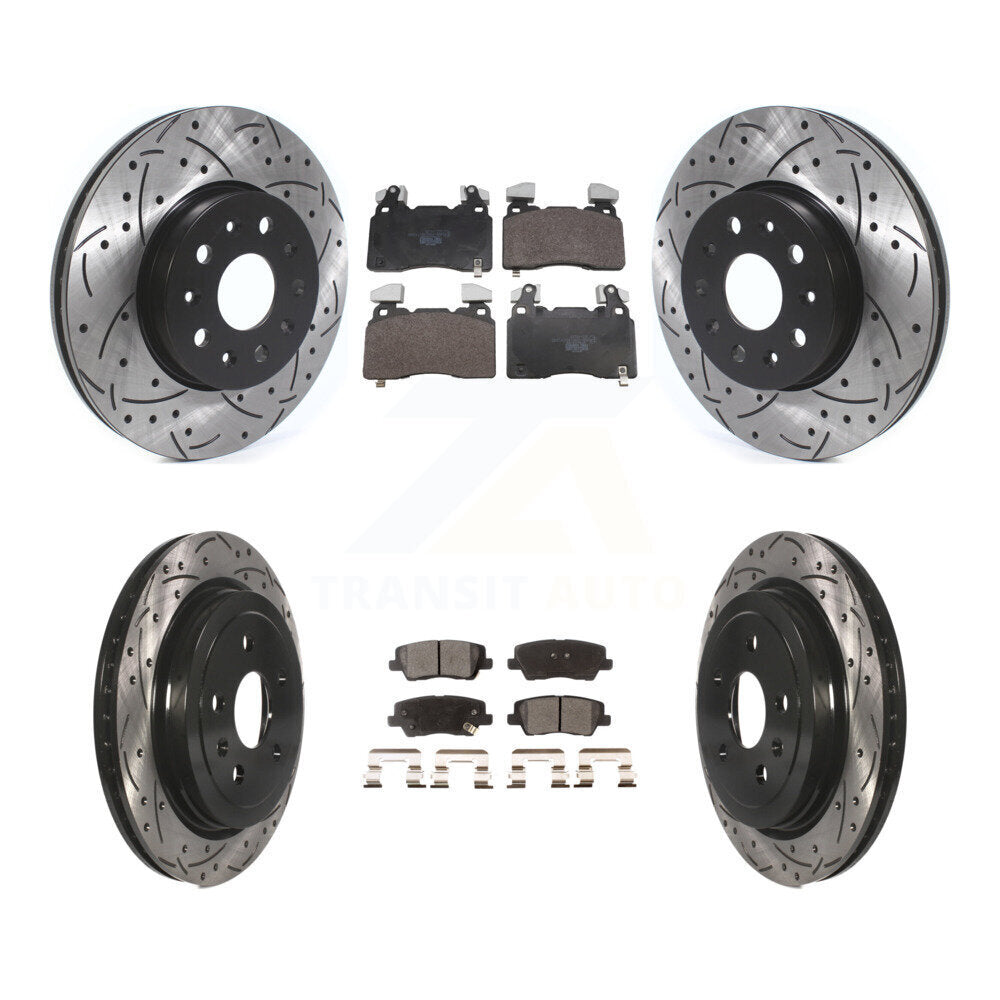 Front Rear Coated Drilled Slotted Disc Brake Rotors And Ceramic Pads Kit For Cadillac CTS KDT-101855