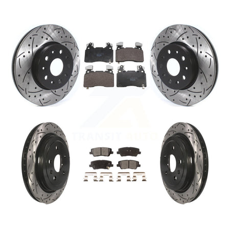 Front Rear Coated Drilled Slotted Disc Brake Rotors And Ceramic Pads Kit For Cadillac CTS KDT-101855