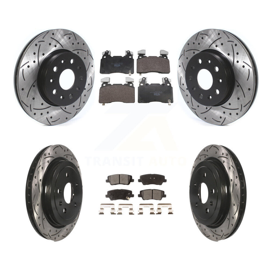 Front Rear Coated Drilled Slotted Disc Brake Rotors And Ceramic Pads Kit For Cadillac CTS KDT-101855