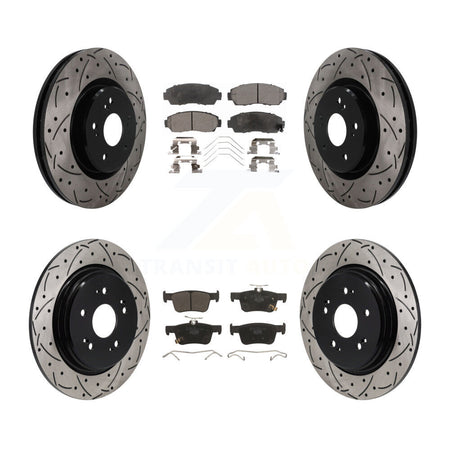 Front Rear Coated Drilled Slot Disc Brake Rotor & Ceramic Pad Kit For 2019-2021 Acura RDX KDT-101856