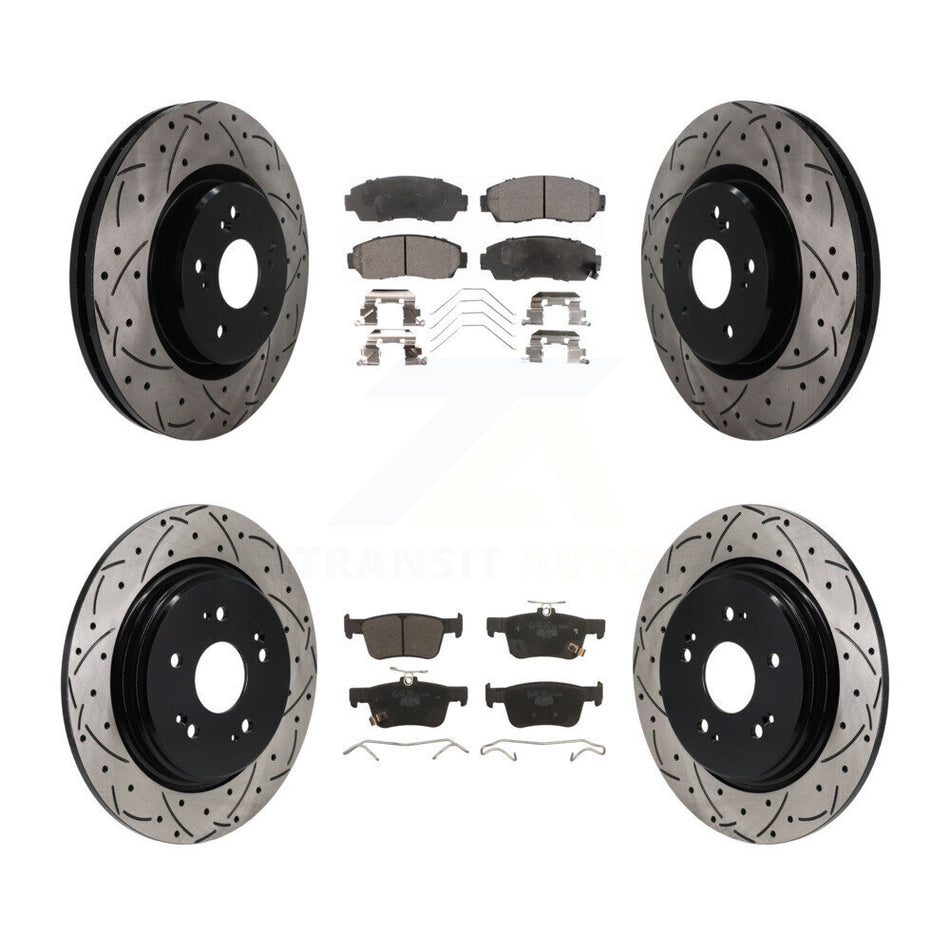 Front Rear Coated Drilled Slot Disc Brake Rotor & Ceramic Pad Kit For 2019-2021 Acura RDX KDT-101856