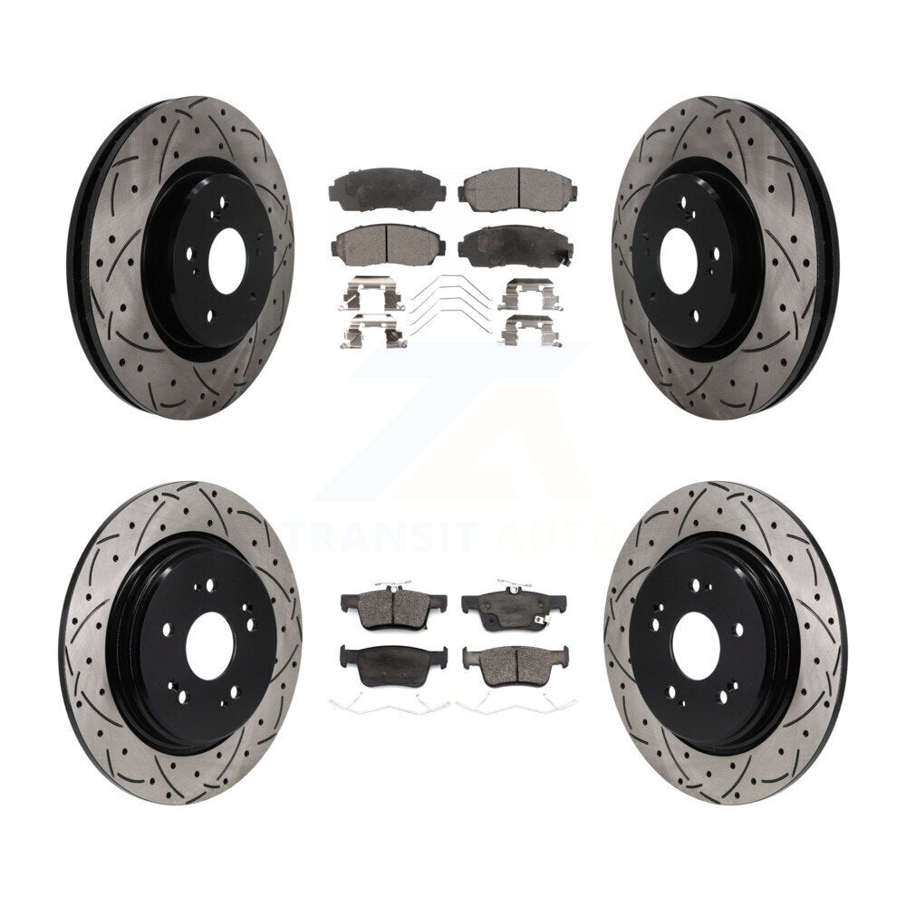 Front Rear Coated Drilled Slot Disc Brake Rotor & Ceramic Pad Kit For 2022-2024 Acura RDX KDT-101857