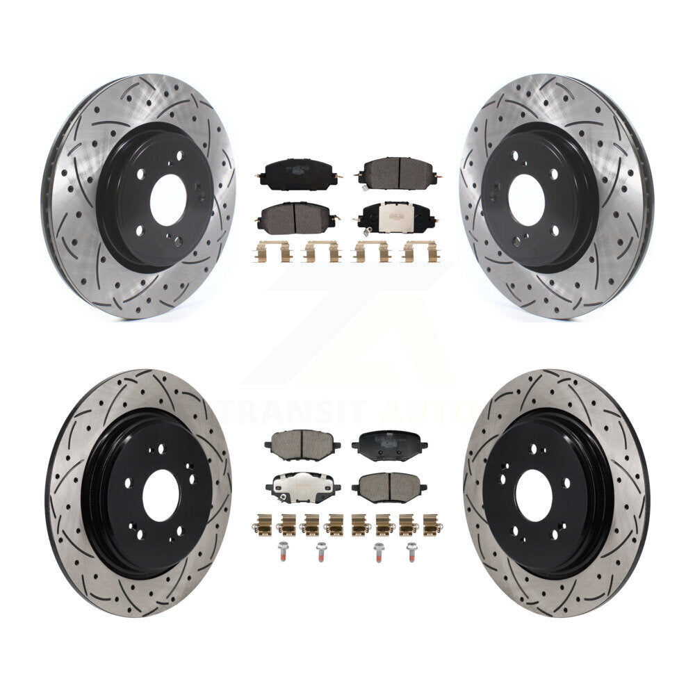 Front Rear Coated Drilled Slotted Disc Brake Rotors & Ceramic Pad Kit For 2023 Honda HR-V KDT-101858