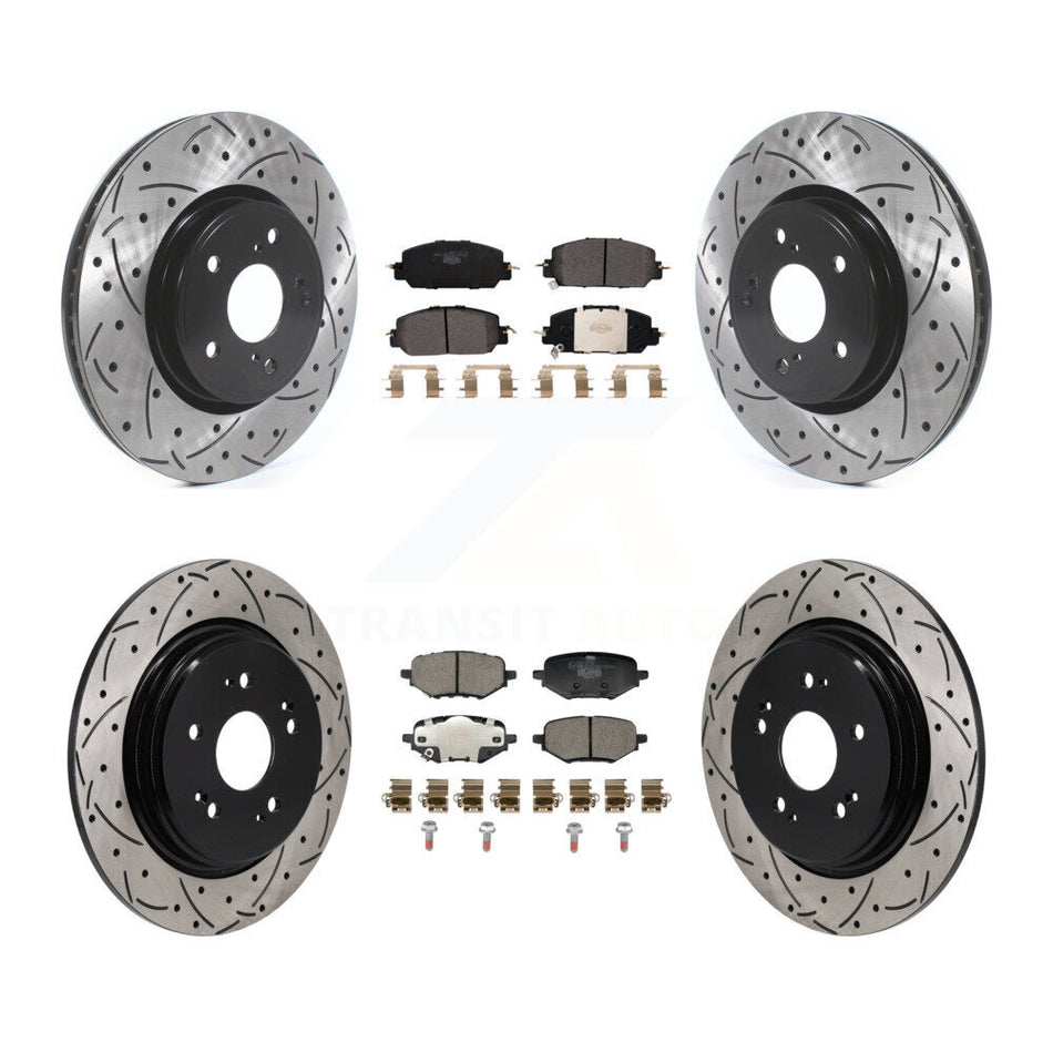 Front Rear Coated Drilled Slotted Disc Brake Rotors & Ceramic Pad Kit For 2023 Honda HR-V KDT-101858