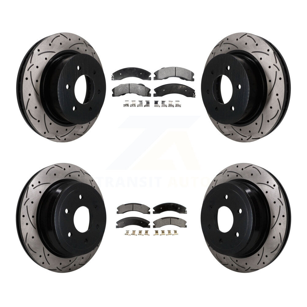 Front Rear Coat Drill Slot Disc Brake Rotor Ceramic Pad Kit For 2016-2024 Nissan TITAN XD KDT-101862