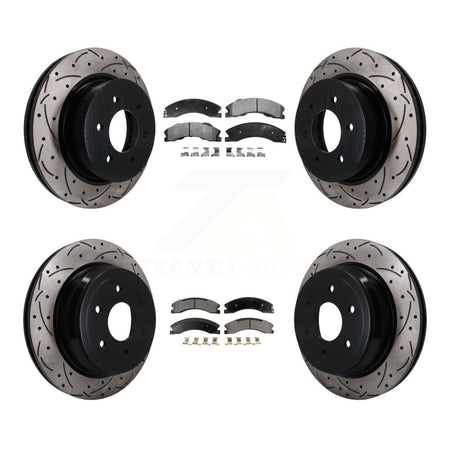 Front Rear Coat Drill Slot Disc Brake Rotor Ceramic Pad Kit For 2016-2024 Nissan TITAN XD KDT-101862