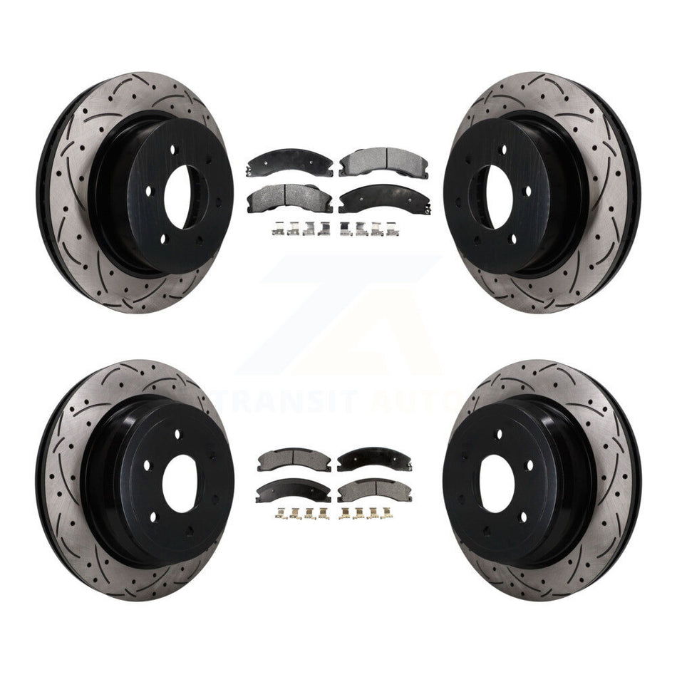 Front Rear Coat Drill Slot Disc Brake Rotor Ceramic Pad Kit For 2016-2024 Nissan TITAN XD KDT-101862