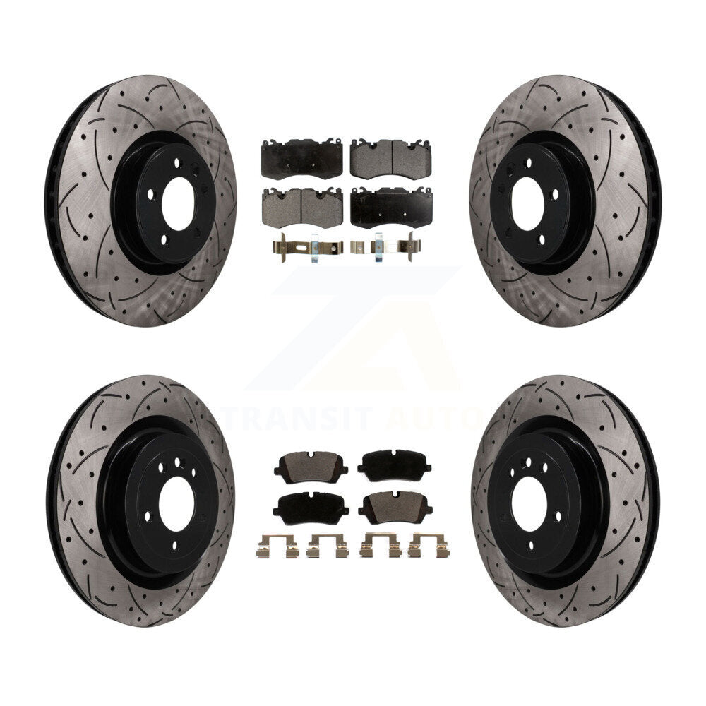 Front Rear Coated Drill Slot Disc Brake Rotors Ceramic Pad Kit For Land Rover Range Sport KDT-101863