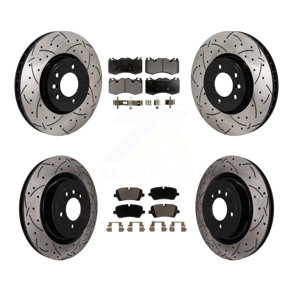 Front Rear Coated Drill Slot Disc Brake Rotors Ceramic Pad Kit For Land Rover Range Sport KDT-101865