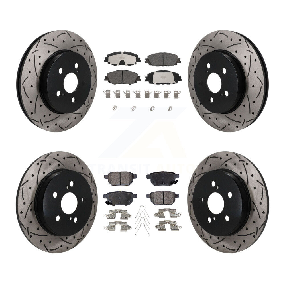 Front Rear Coat Drill Slot Disc Brake Rotors Ceramic Pad Kit For 2019 Toyota Corolla 2.0L KDT-101869