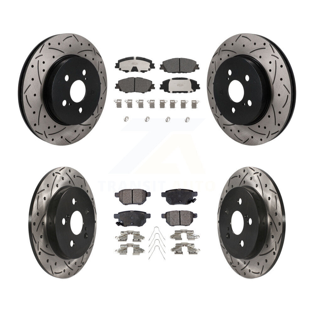 Front Rear Drilled Slot Disc Brake Rotor & Ceramic Pad Kit For Toyota Corolla Prius Prime KDT-101871
