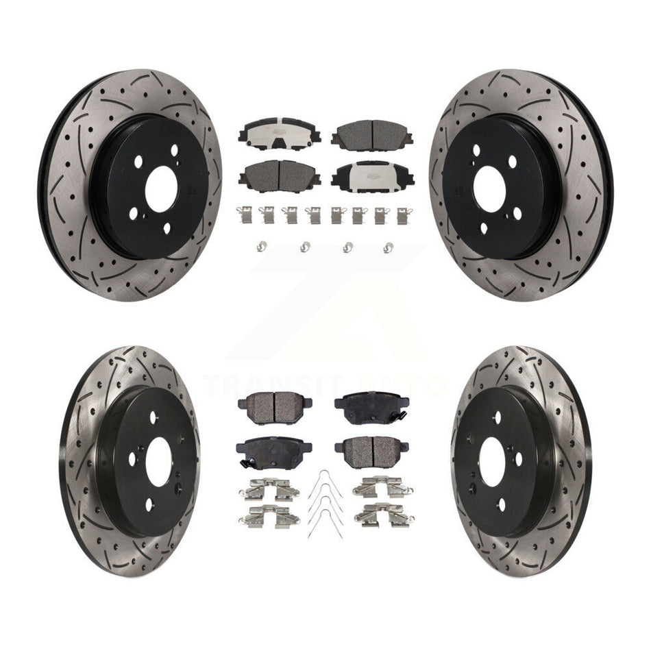 Front Rear Drilled Slot Disc Brake Rotor & Ceramic Pad Kit For Toyota Corolla Prius Prime KDT-101871