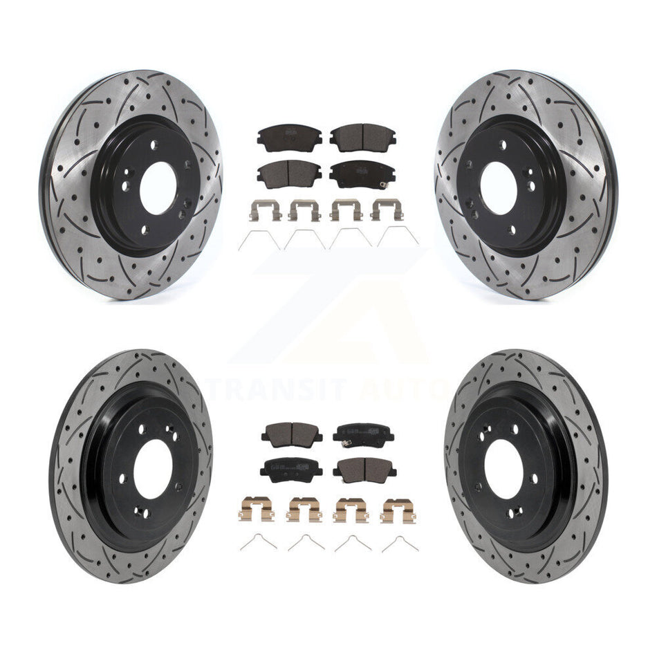 Front Rear Drilled Slot Disc Brake Rotors Ceramic Pad Kit For Kia Sportage Hyundai Tucson KDT-101877