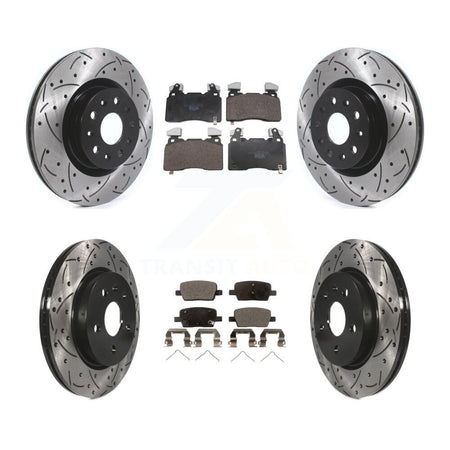 Front Rear Coated Drilled Slotted Disc Brake Rotors And Ceramic Pads Kit For Cadillac CT6 KDT-101881