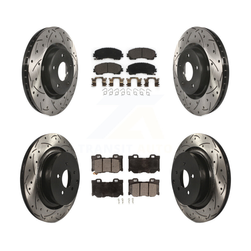 Front Rear Coated Drilled Slotted Disc Brake Rotor & Ceramic Pad Kit For INFINITI Q50 Q60 KDT-101886