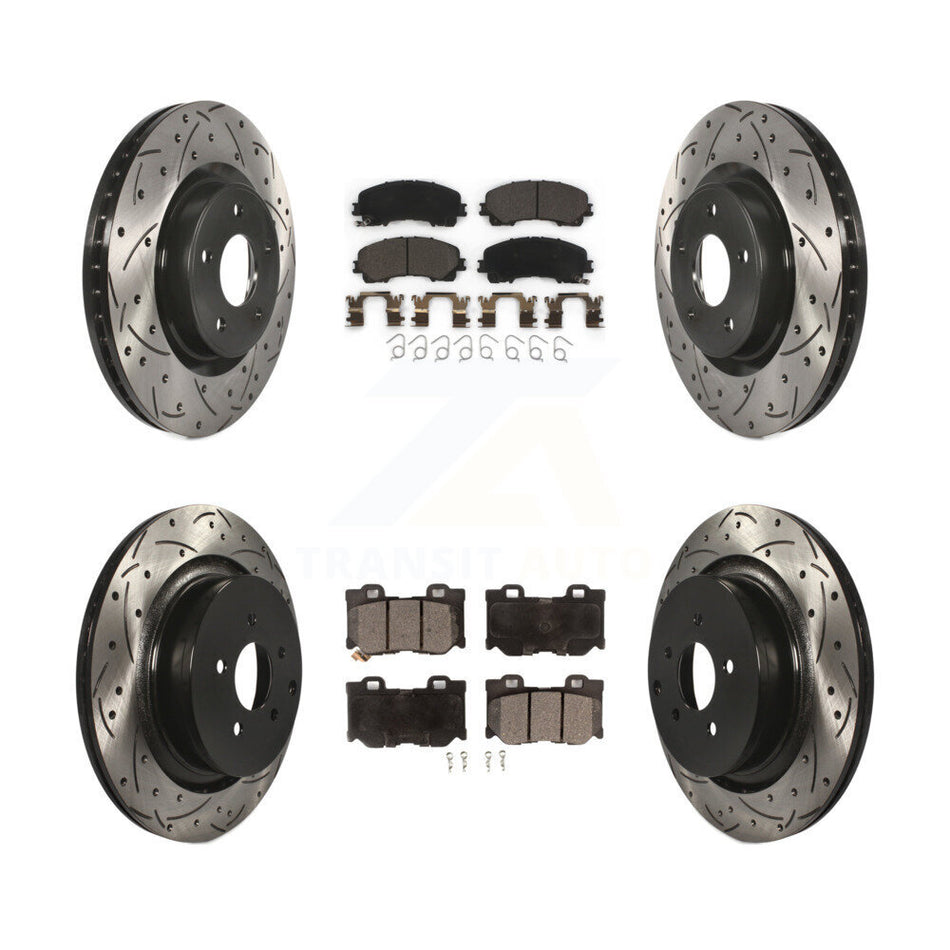 Front Rear Coated Drilled Slotted Disc Brake Rotor & Ceramic Pad Kit For INFINITI Q50 Q60 KDT-101886