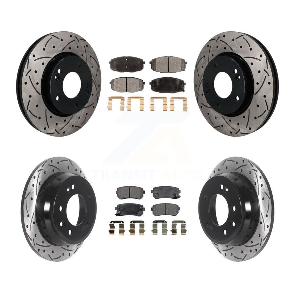 Front Rear Coated Drilled Slotted Disc Brake Rotors & Ceramic Pad Kit For Hyundai Elantra KDT-101887