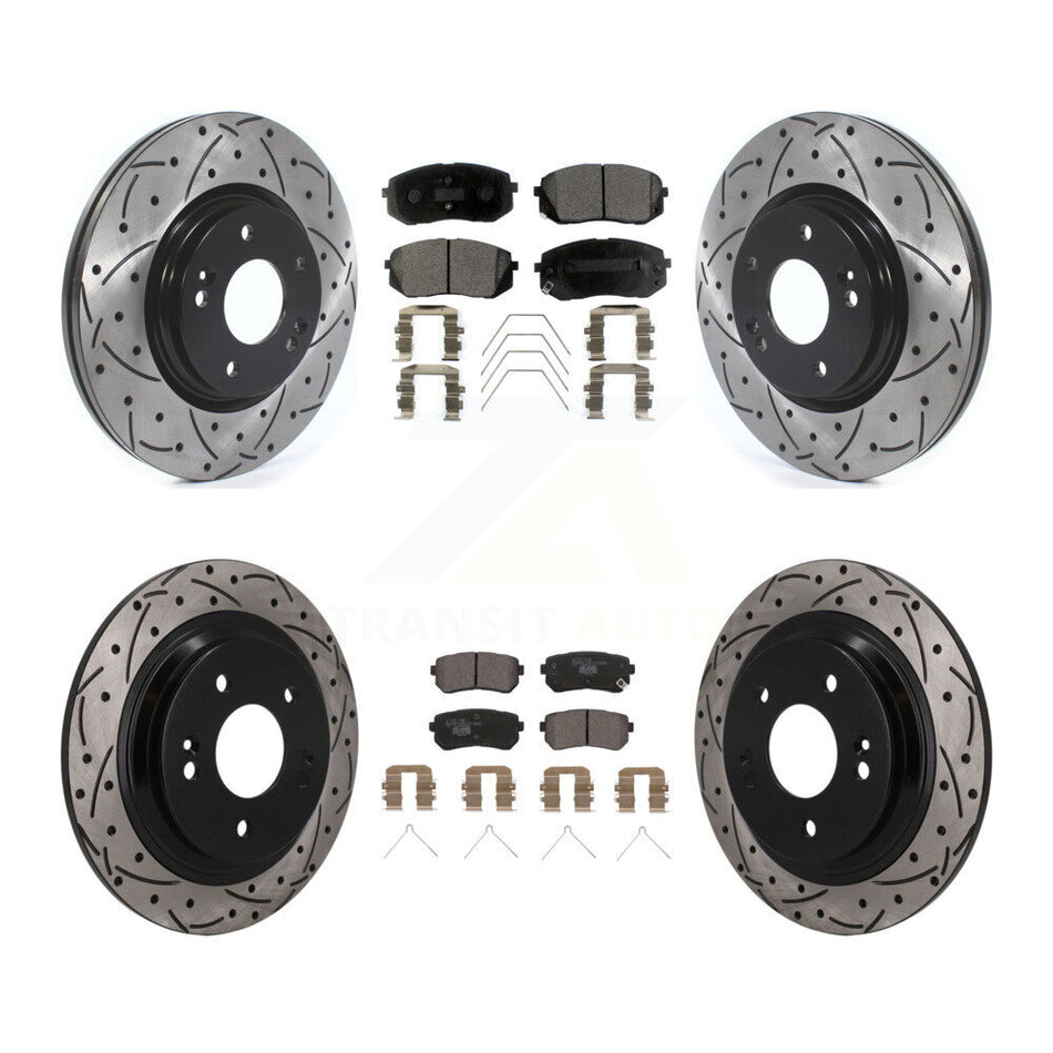 Front Rear Coated Drill Slot Disc Brake Rotor Ceramic Pad Kit For Hyundai Kona Kia Seltos KDT-101888