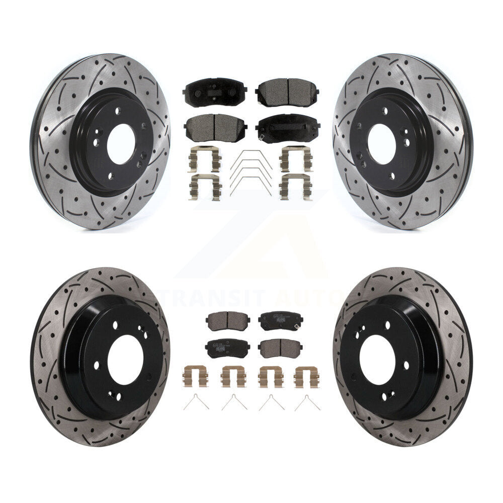 Front Rear Coated Drilled Slotted Disc Brake Rotors And Ceramic Pads Kit For Hyundai Kona KDT-101889