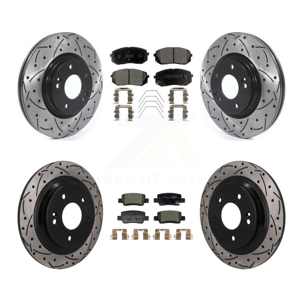 Front Rear Coated Drilled Slotted Disc Brake Rotors And Ceramic Pads Kit For Kia Seltos KDT-101891