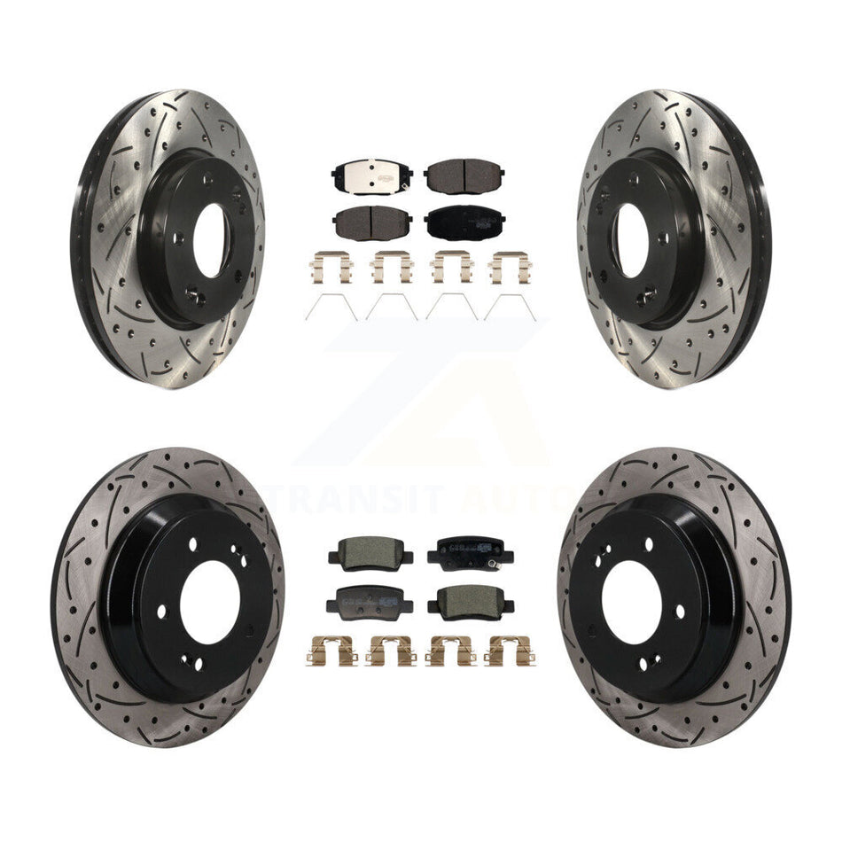 Front Rear Coated Drilled Slotted Disc Brake Rotors And Ceramic Pads Kit For Kia Seltos KDT-101892