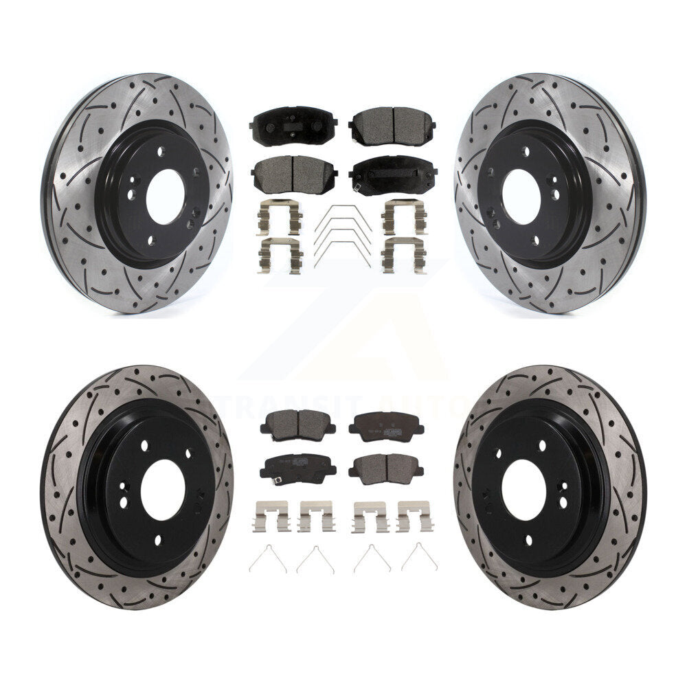 Front Rear Drilled Slot Disc Brake Rotor & Ceramic Pad Kit For 2022-2023 Hyundai Kona AWD KDT-101893