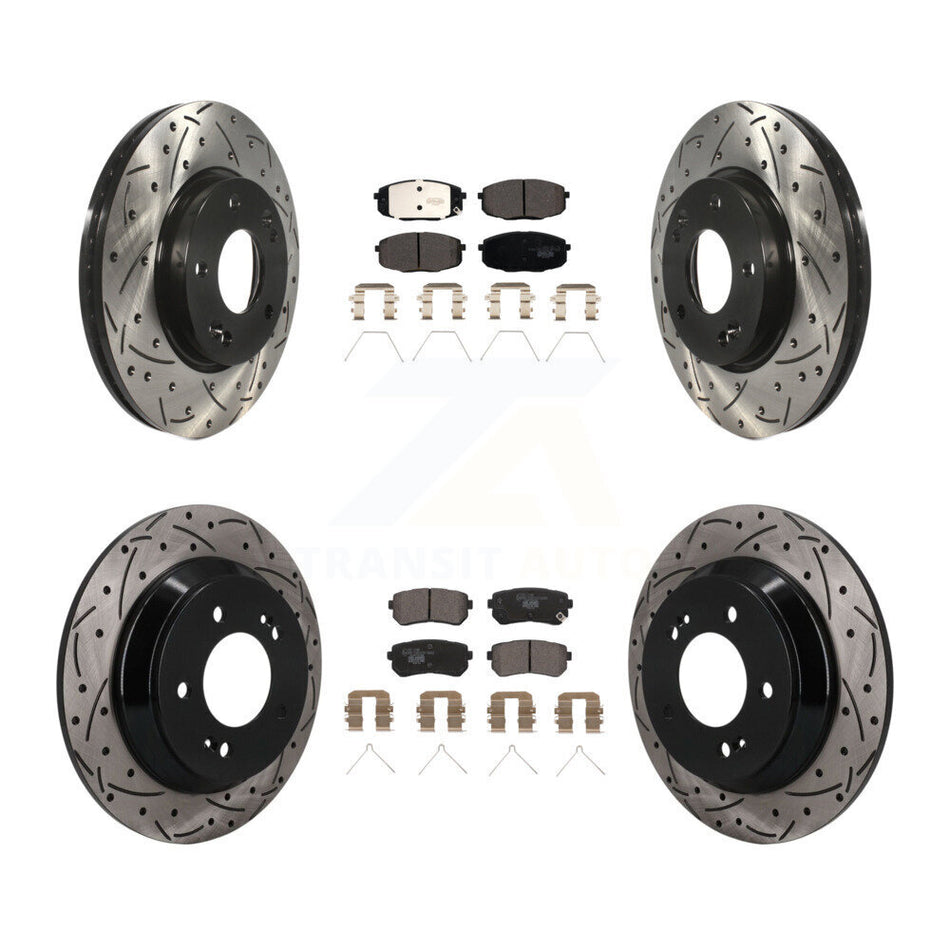Front Rear Drilled Slot Brake Rotor & Ceramic Pad Kit For 2022 Hyundai Kona FWD with 1.6L KDT-101894