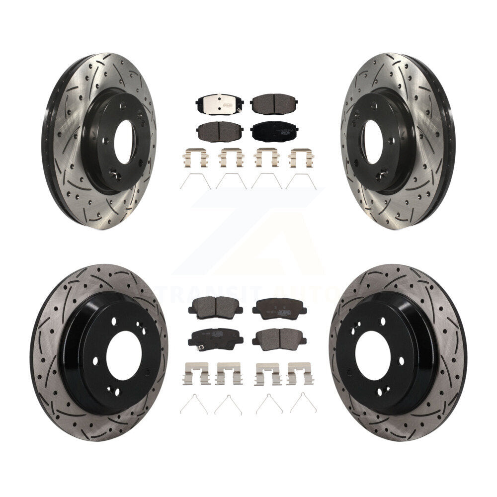 Front Rear Drilled Slot Brake Rotor & Ceramic Pad Kit For 2022 Hyundai Kona FWD with 1.6L KDT-101895