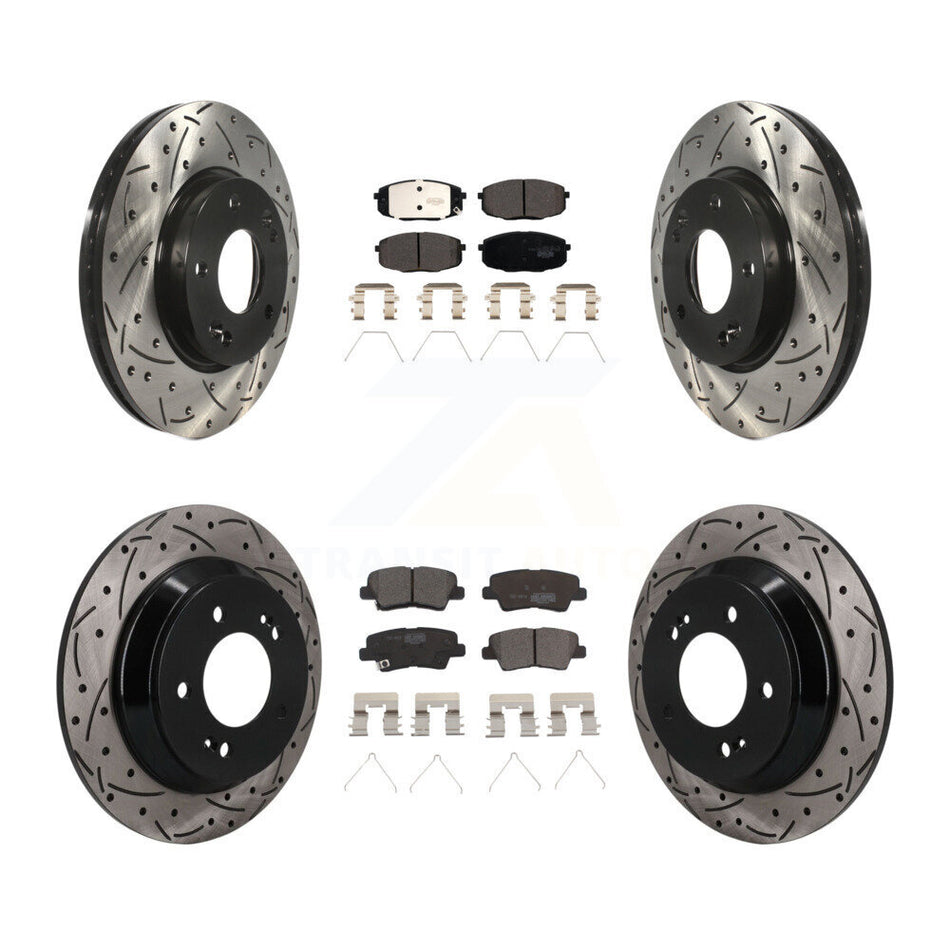 Front Rear Drilled Slot Brake Rotor & Ceramic Pad Kit For 2022 Hyundai Kona FWD with 1.6L KDT-101895