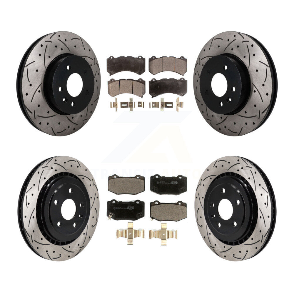 Front Rear Coated Drilled Slotted Disc Brake Rotor And Ceramic Pad Kit For Cadillac ATS V KDT-101902