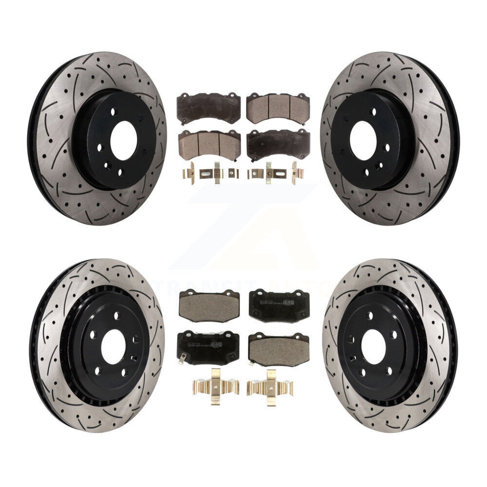 Front Rear Coated Drilled Slotted Disc Brake Rotor And Ceramic Pad Kit For Cadillac ATS V KDT-101902