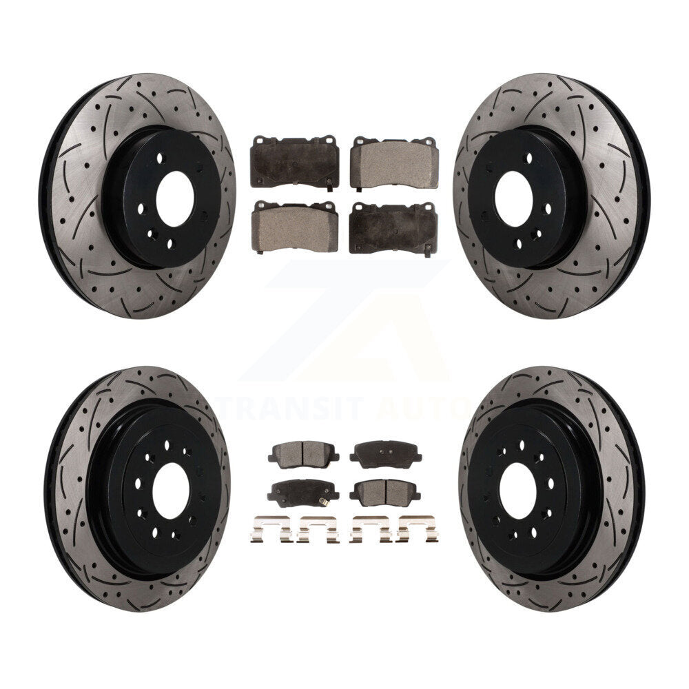 Front Rear Coated Drilled Slotted Disc Brake Rotors And Ceramic Pads Kit For Cadillac ATS KDT-101904