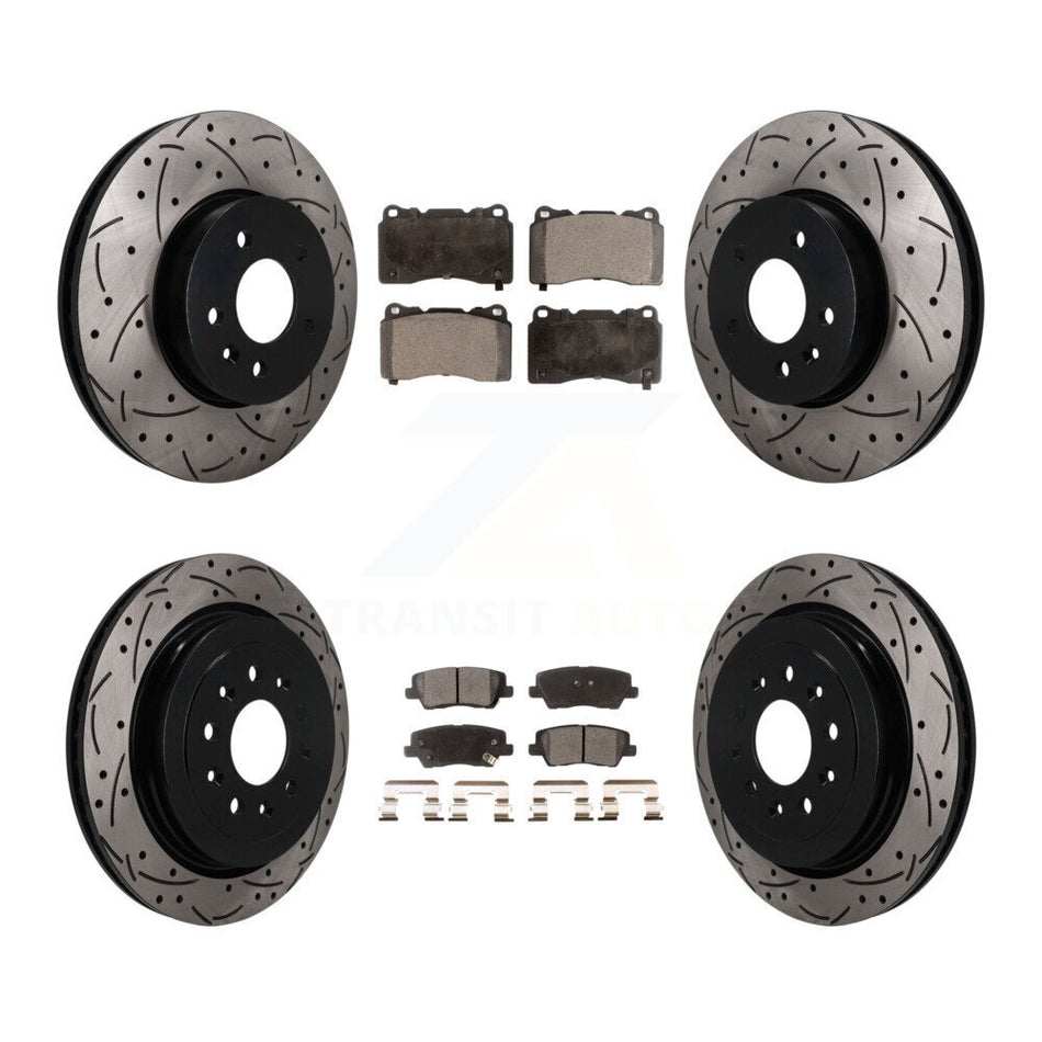 Front Rear Coated Drilled Slotted Disc Brake Rotors And Ceramic Pads Kit For Cadillac ATS KDT-101904